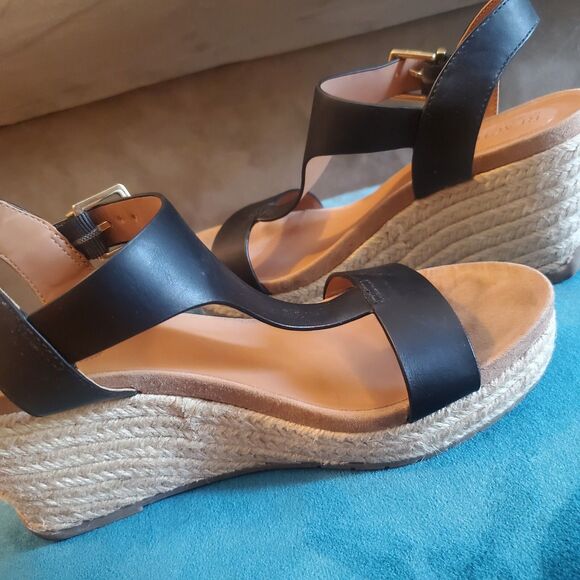 Kenneth Cole Reaction Card Wedge Sandal Womens Size 6.5 Black T-Strap Espadrille - Picture 8 of 11